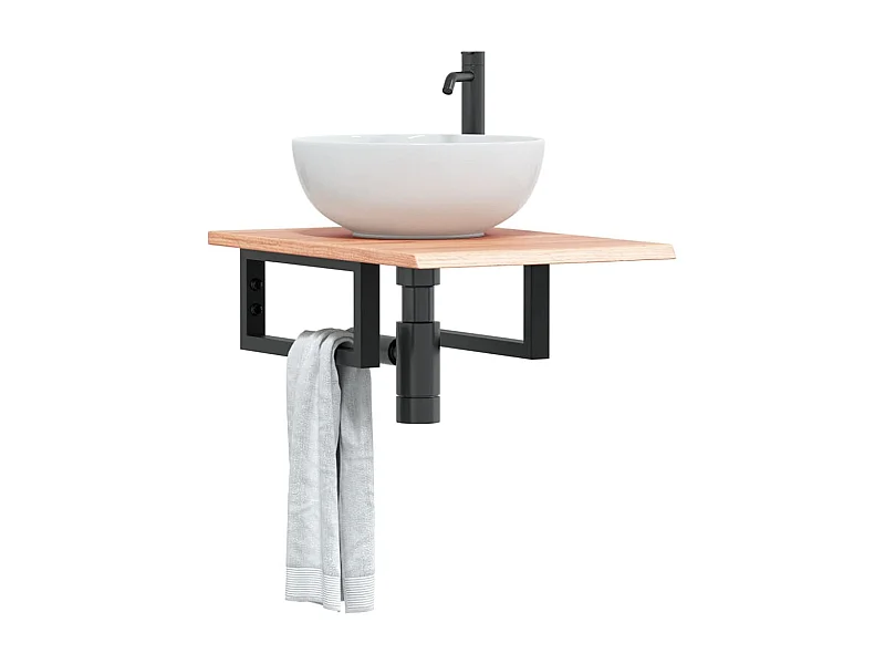 Waschtischplatte mit Halterung Stahl und Massivholz Eiche