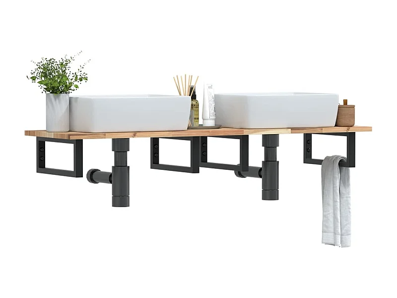 Waschbeckenregal Wandmontage Stahl und Akazienholz