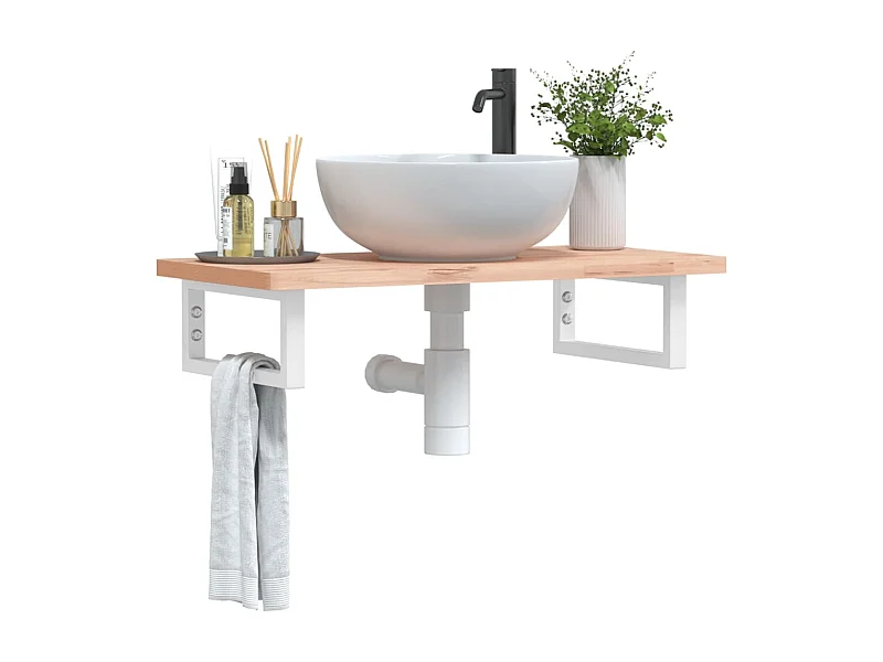 Waschbeckenregal Wandmontage Stahl und Massivholz Buche