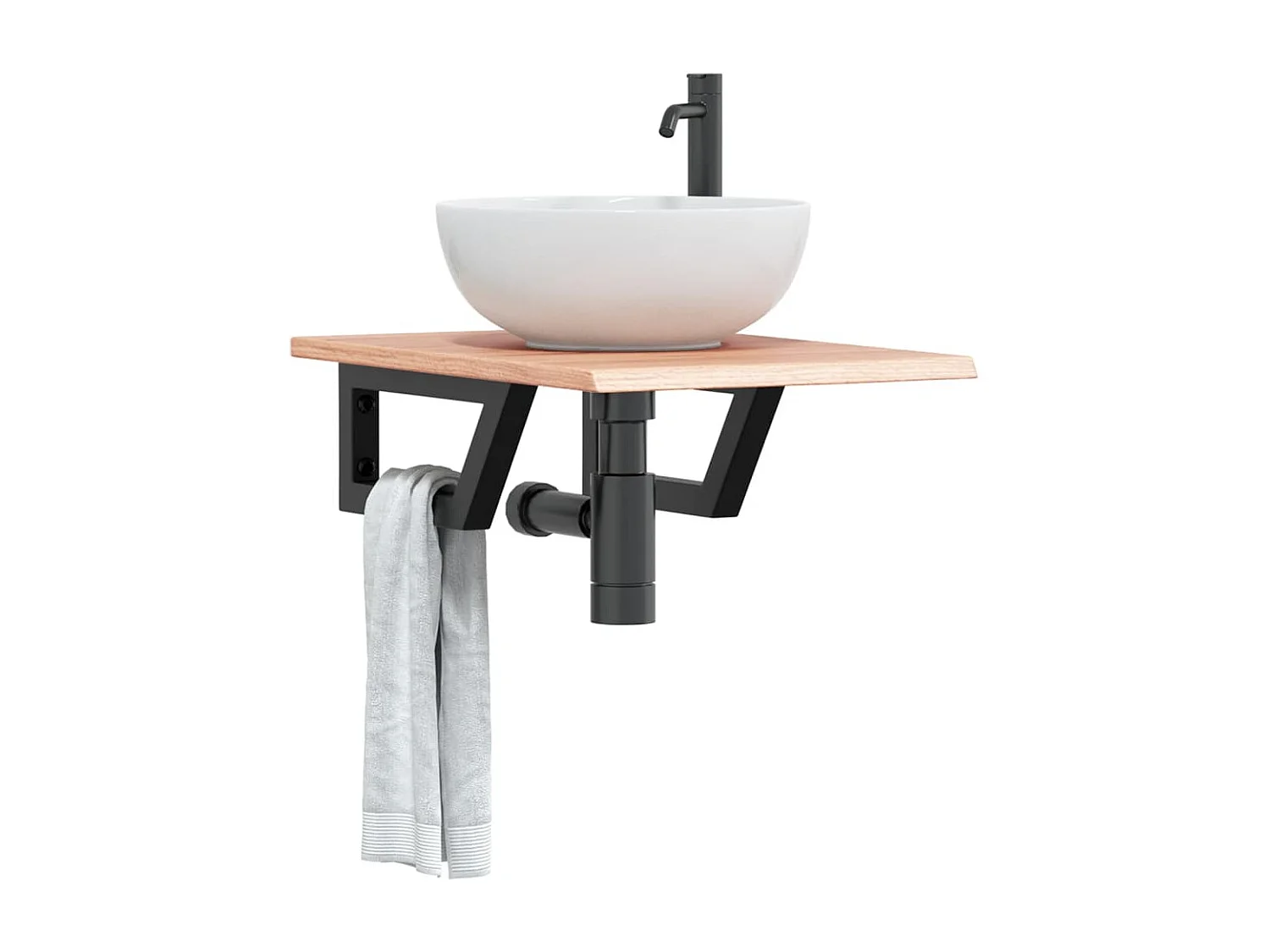 Étagère de vasque murale acier et bois de chêne massif