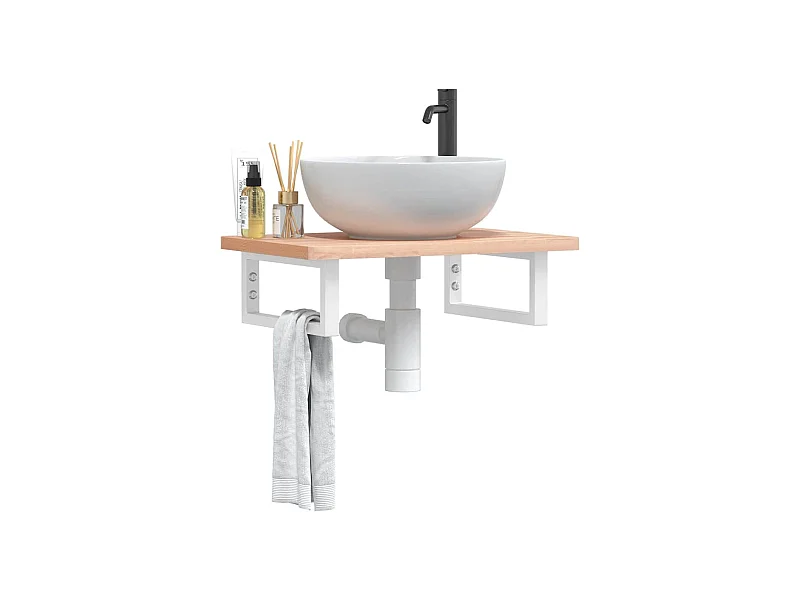 Étagère de vasque murale acier et bois massif de hêtre