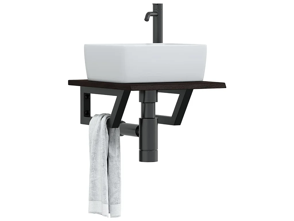 Estante de lavabo de pared de acero y madera maciza de roble