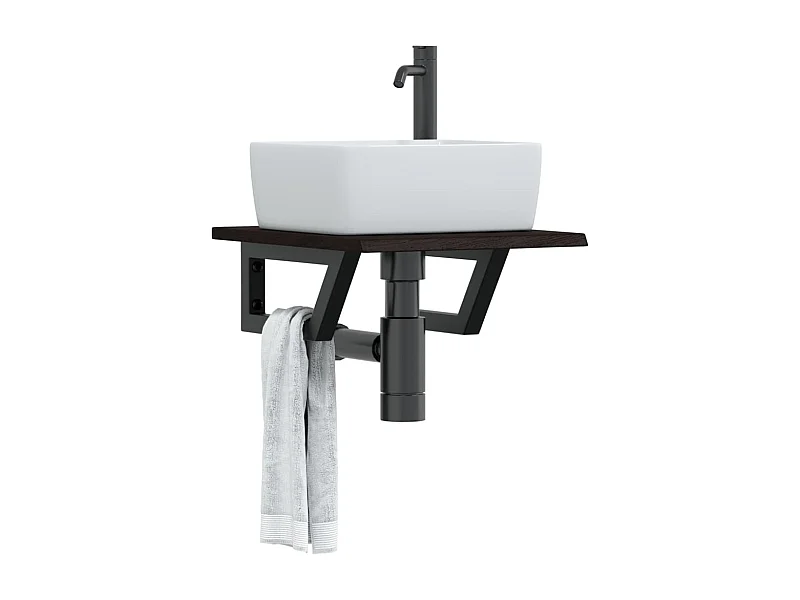 Waschtischplatte mit Halterung Stahl und Massivholz Eiche