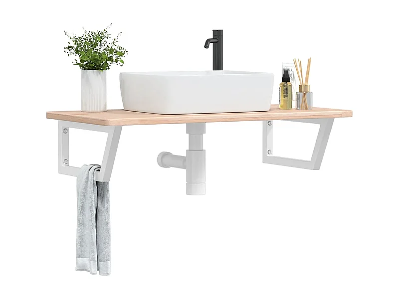 Waschtischplatte mit Halterung Stahl und Massivholz Eiche