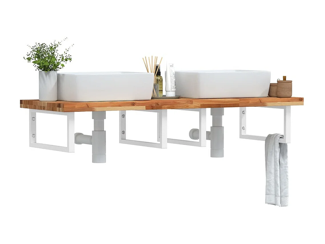 Estante de lavabo de pared acero y madera maciza de acacia