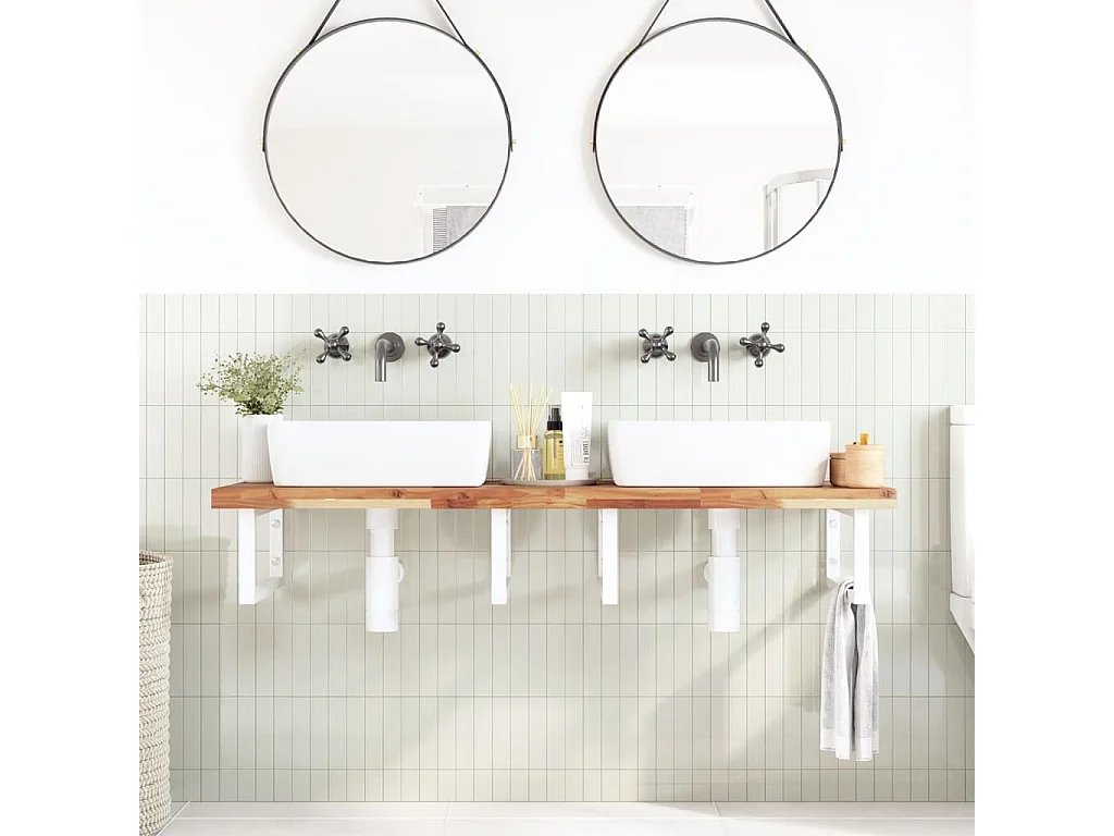 Estante de lavabo de pared acero y madera maciza de acacia