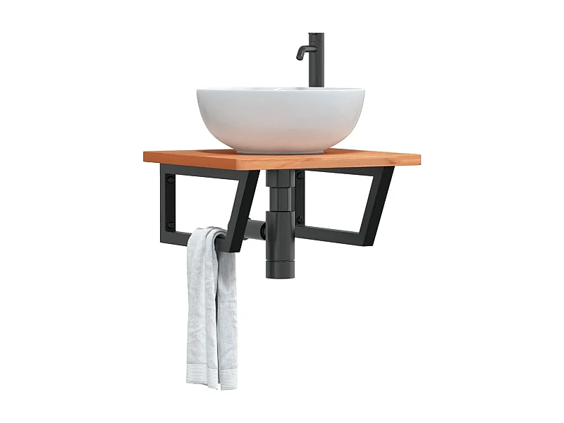 Prateleira de parede p/ lavatório aço/madeira de faia maciça