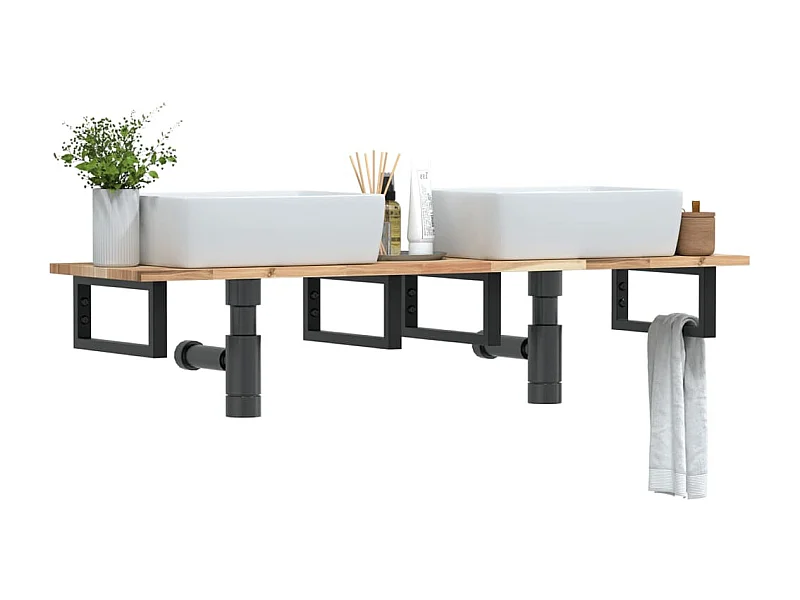 Waschbeckenregal Wandmontage Stahl und Akazienholz