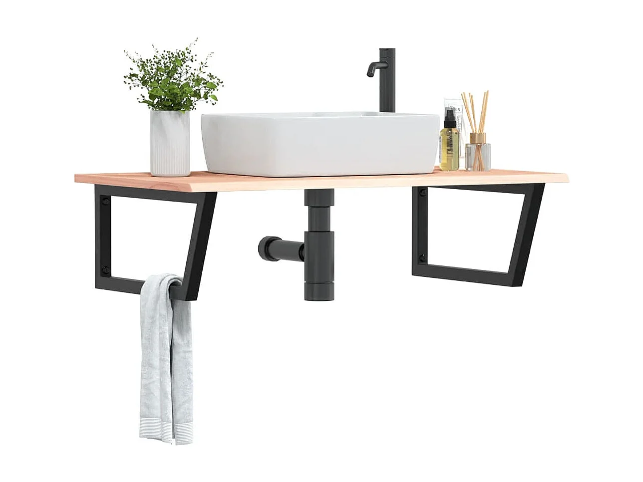 Badkamer wandschap staal en massief eikenhout