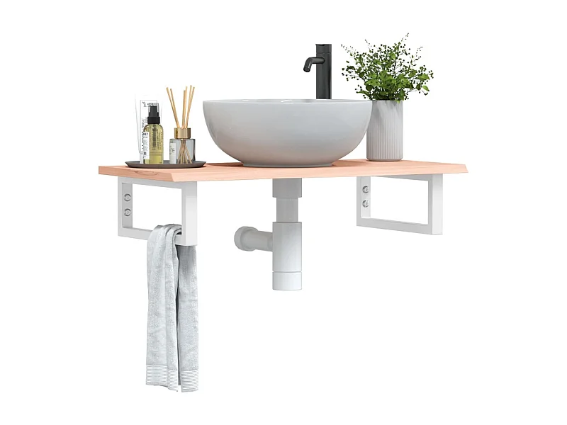 Waschtischplatte mit Halterung Stahl und Massivholz Eiche