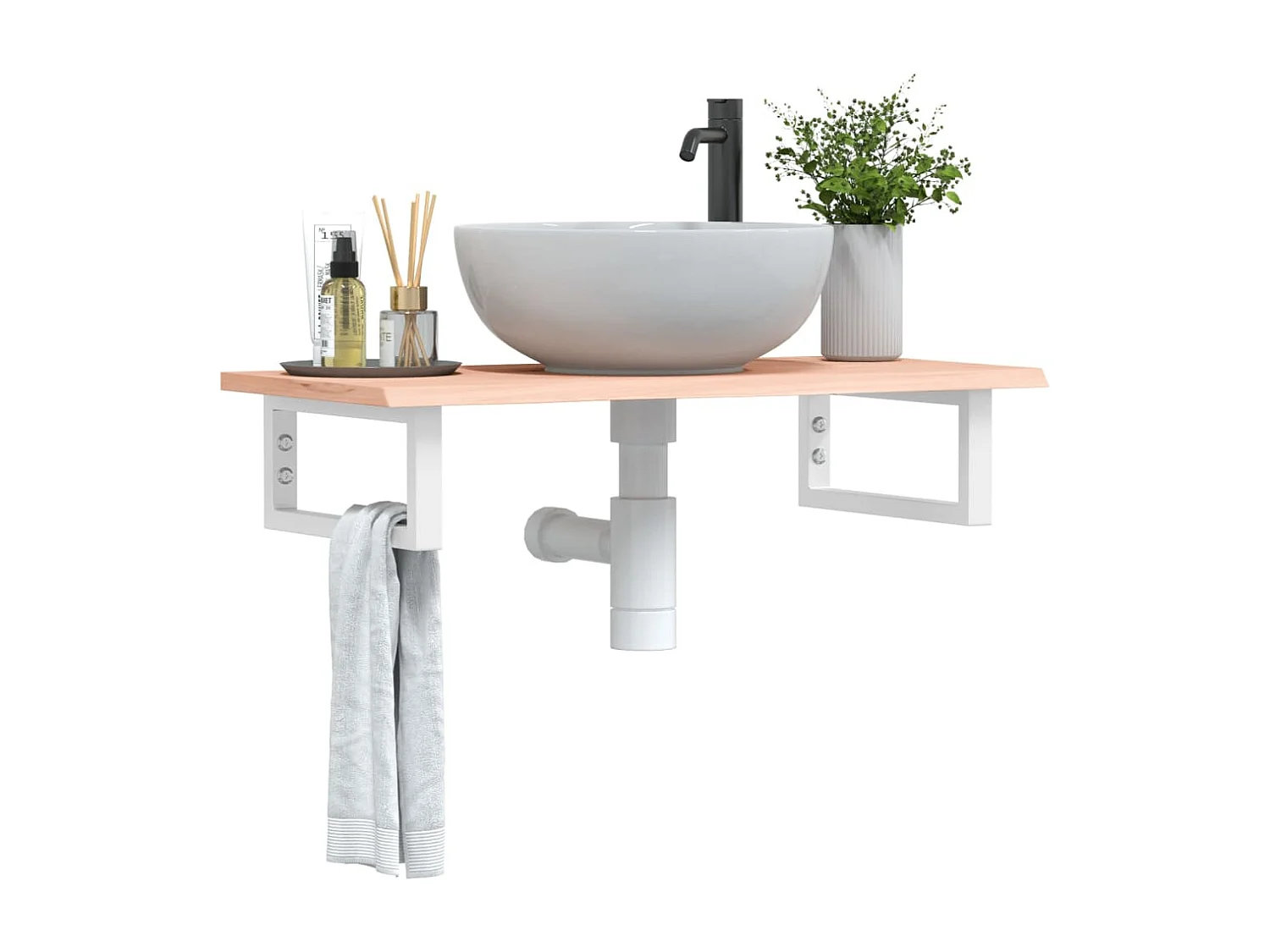 Étagère de vasque murale acier et bois de chêne massif