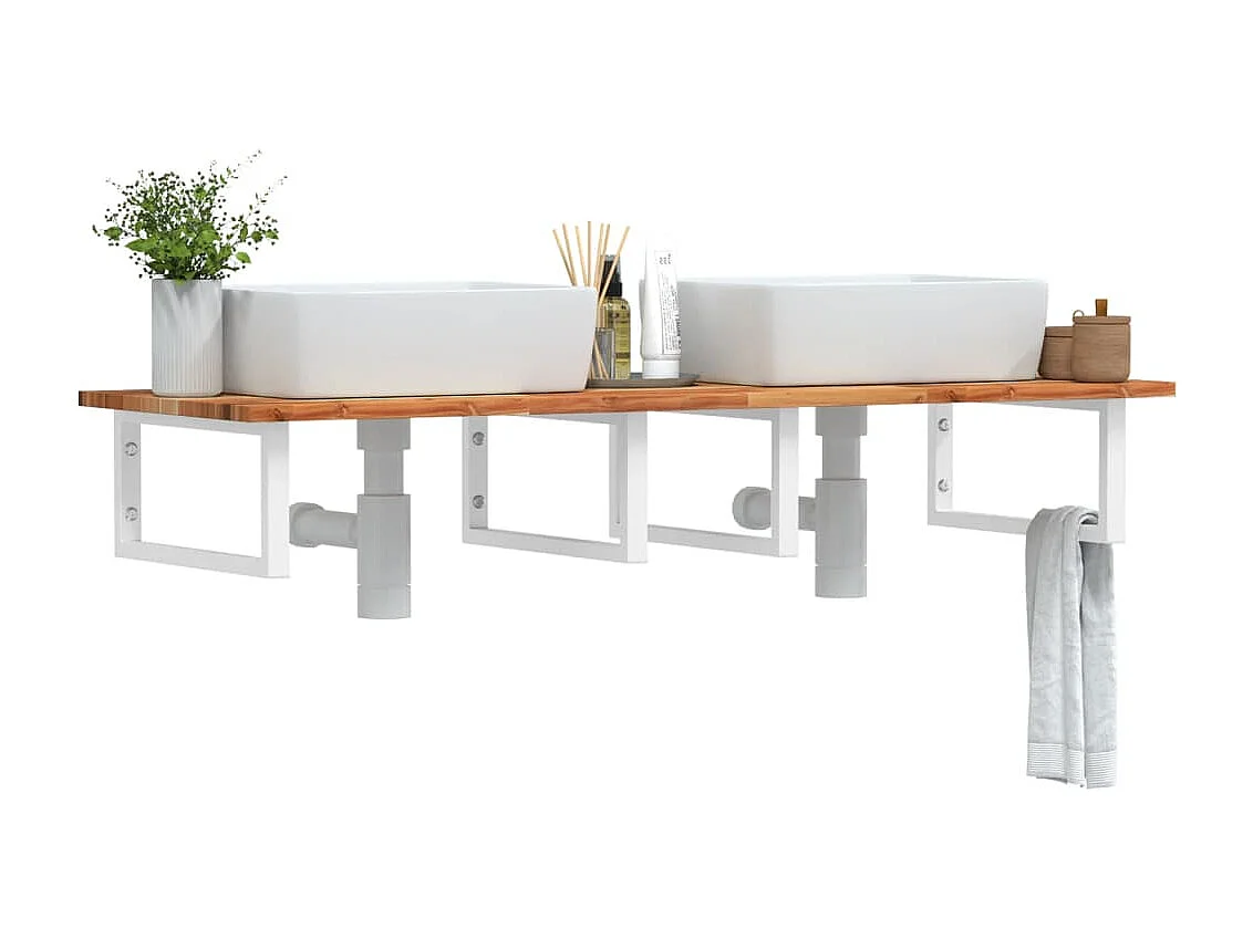 Estante de lavabo de pared acero y madera maciza de acacia