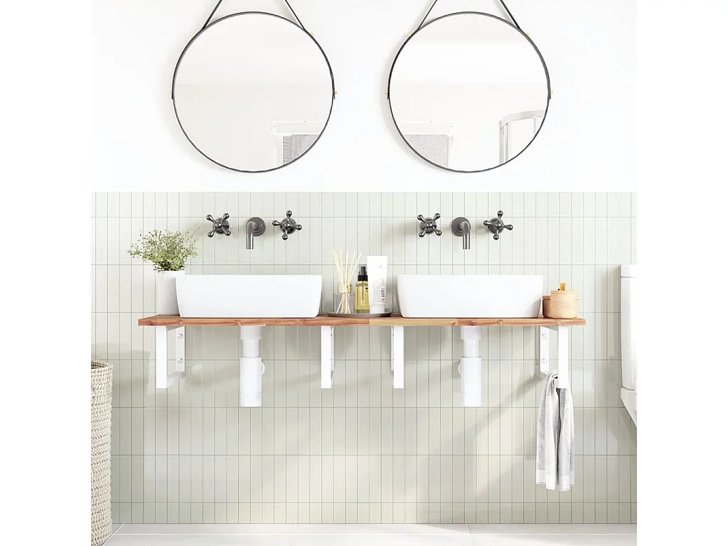 Estante de lavabo de pared acero y madera maciza de acacia