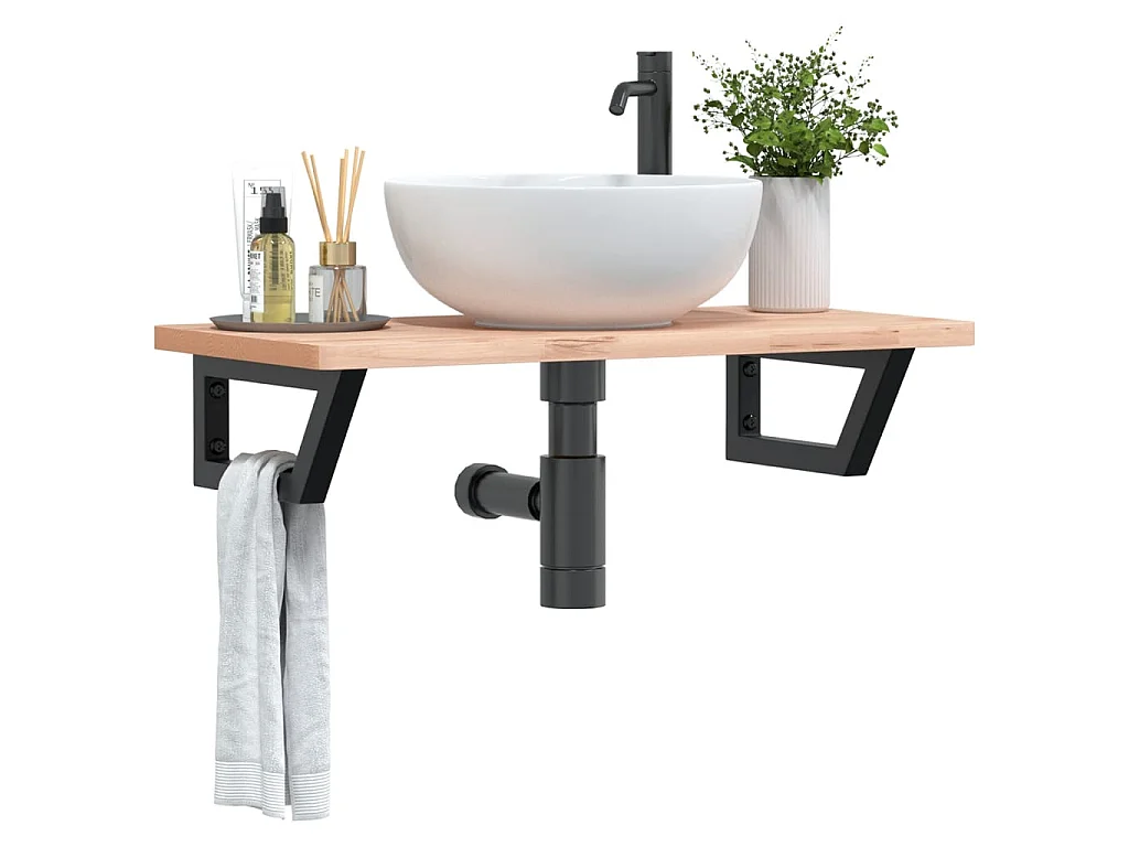 Badkamer wandschap staal en massief beukenhout