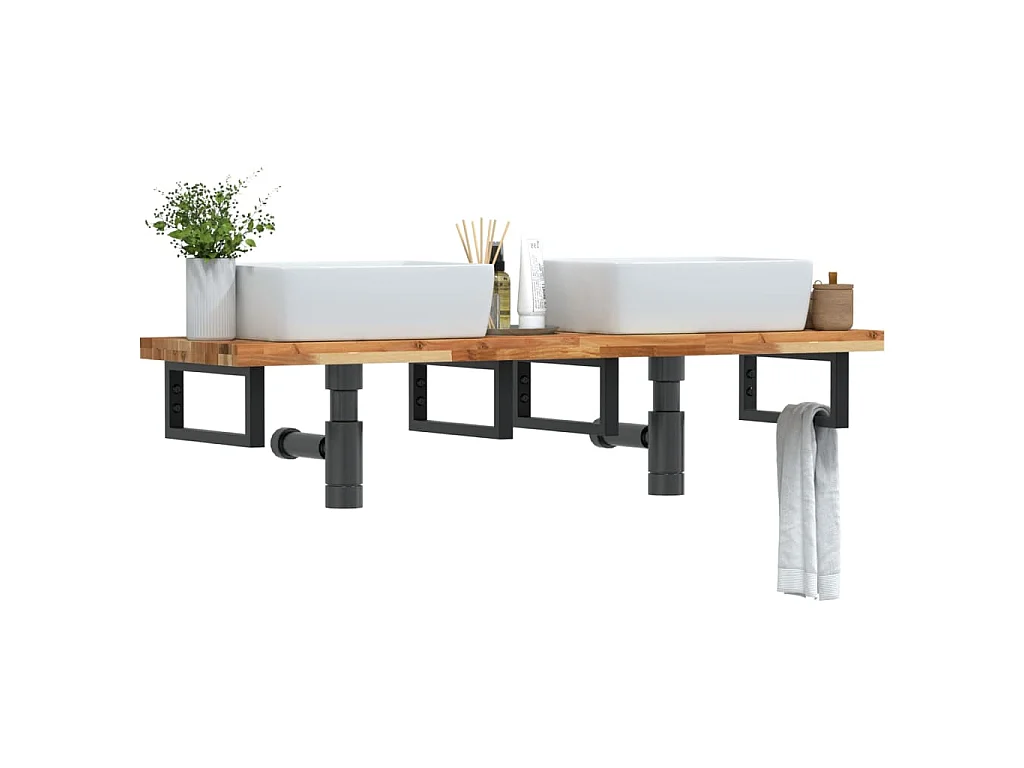 Badkamer wandschap staal en massief acaciahout