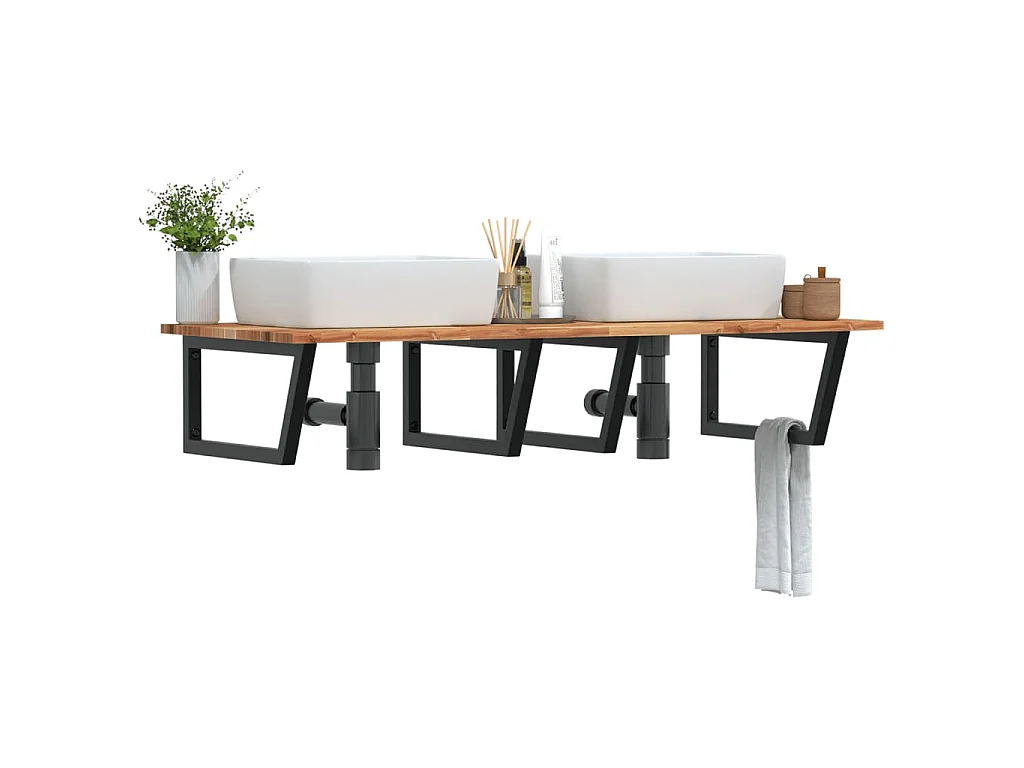 Waschbeckenregal Wandmontage Stahl und Akazienholz