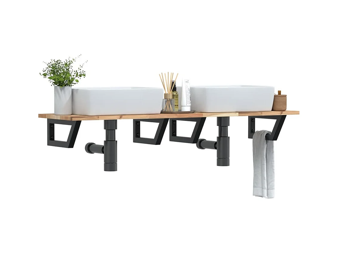 Waschbeckenregal Wandmontage Stahl und Akazienholz