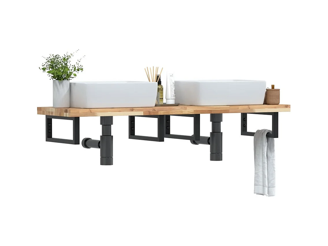 Estante de lavabo de pared acero y madera maciza de acacia