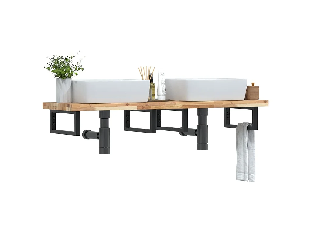 Badkamer wandschap staal en massief acaciahout