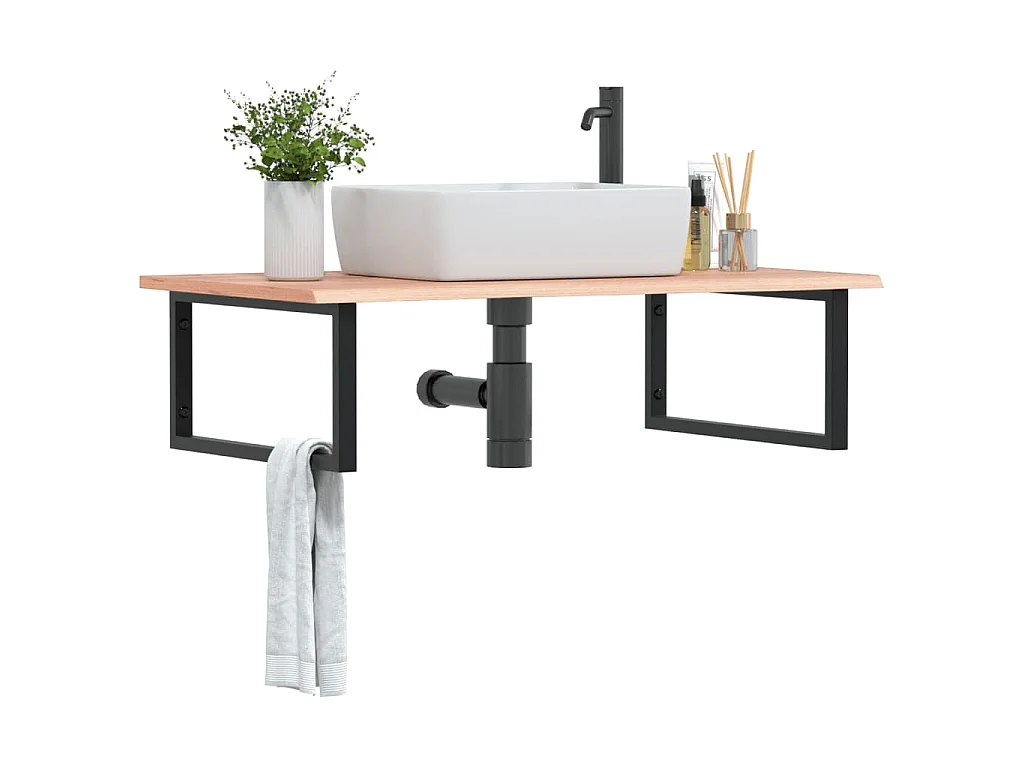 Estante de lavabo de pared de acero y madera maciza de roble