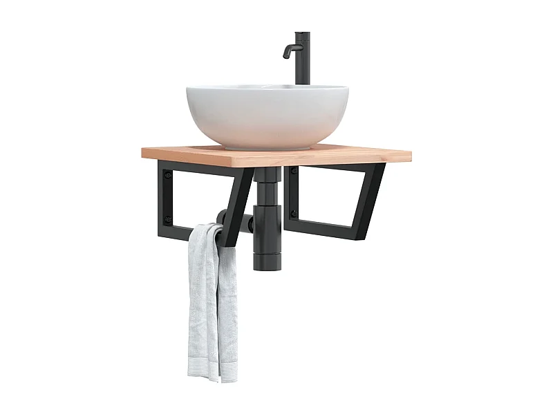 Estante de lavabo de pared de acero y madera maciza de haya