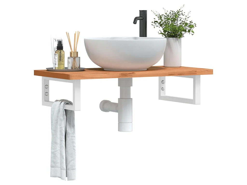 Badkamer wandschap staal en massief beukenhout