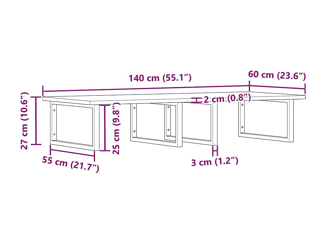 Ripiano a Parete per Lavabo in Acciaio e Massello di Acacia