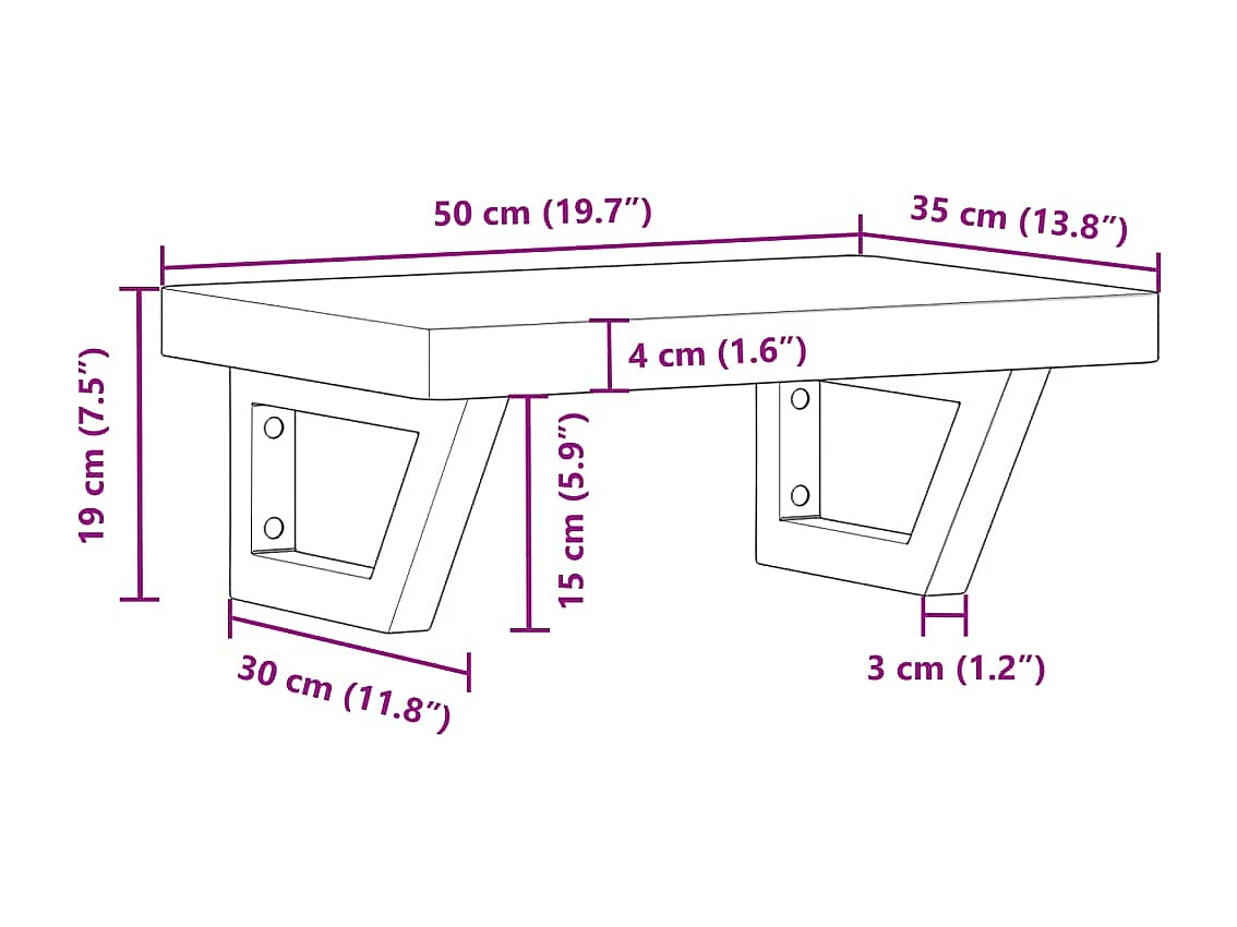 Ripiano a Parete per Lavabo in Acciaio e Massello di Faggio