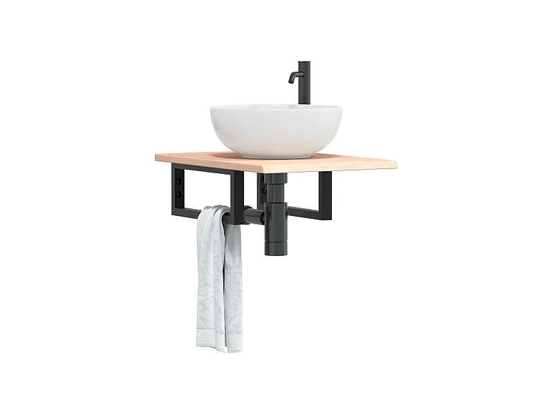 Étagère de vasque murale acier et bois de chêne massif