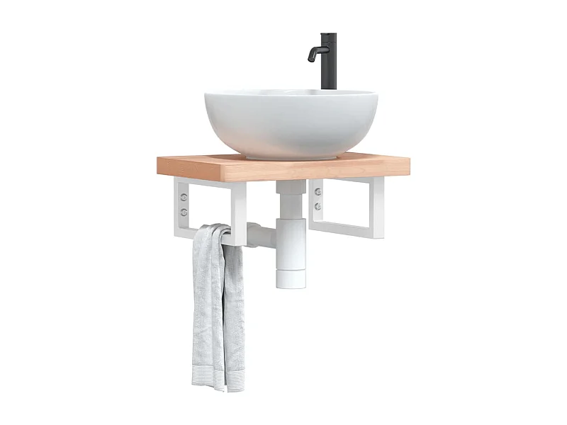 Waschbeckenregal Wandmontage Stahl und Massivholz Buche