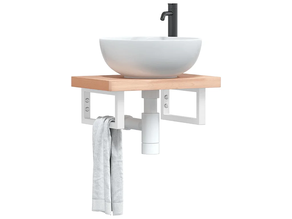 Waschbeckenregal Wandmontage Stahl und Massivholz Buche