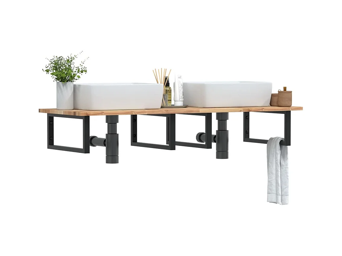 Waschbeckenregal Wandmontage Stahl und Akazienholz