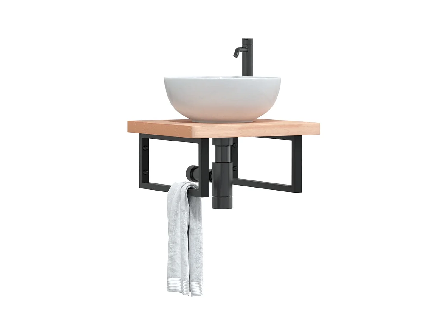Estante de lavabo de pared de acero y madera maciza de haya