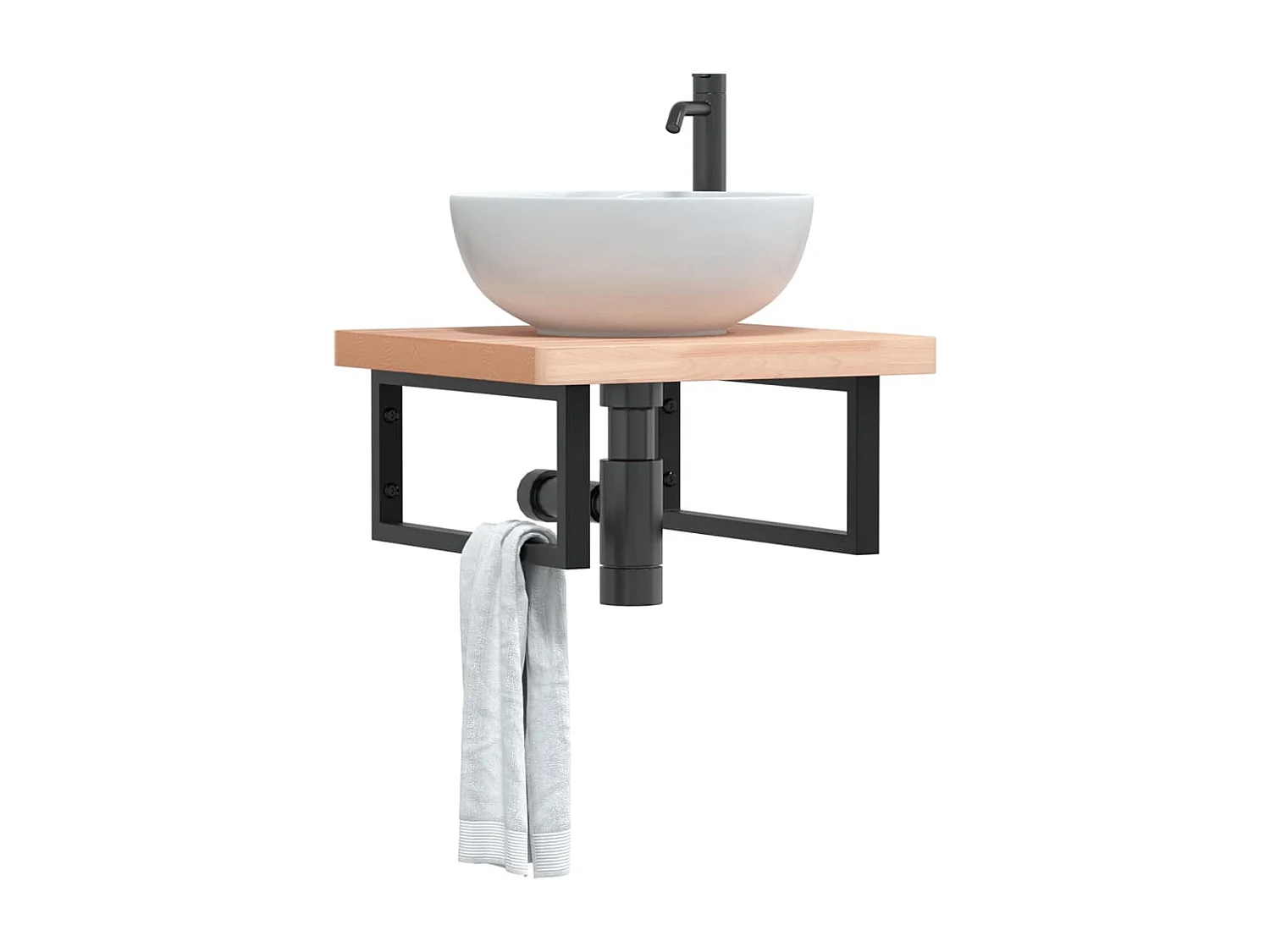 Waschbeckenregal Wandmontage Stahl und Massivholz Buche