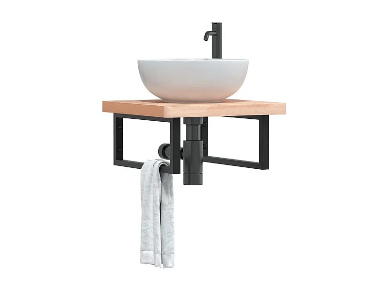 Waschbeckenregal Wandmontage Stahl und Massivholz Buche