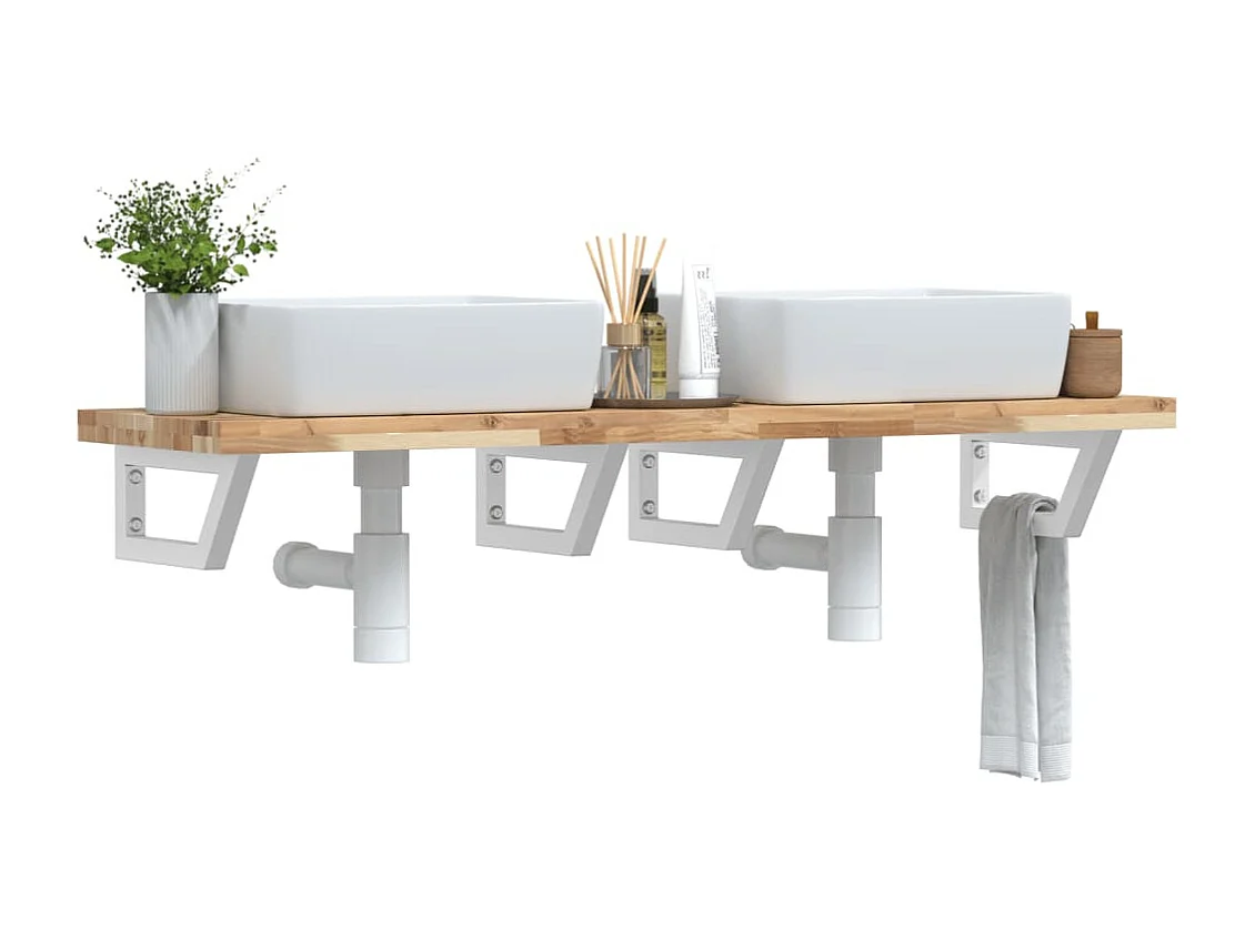 Ripiano a Parete per Lavabo in Acciaio e Massello di Acacia