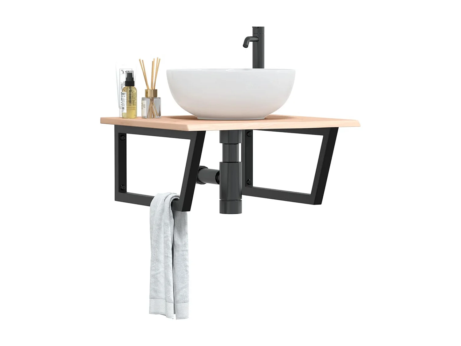 Ripiano a Parete per Lavabo in Acciaio e Massello di Rovere