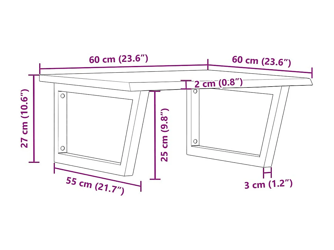 Étagère de vasque murale acier et bois de chêne massif