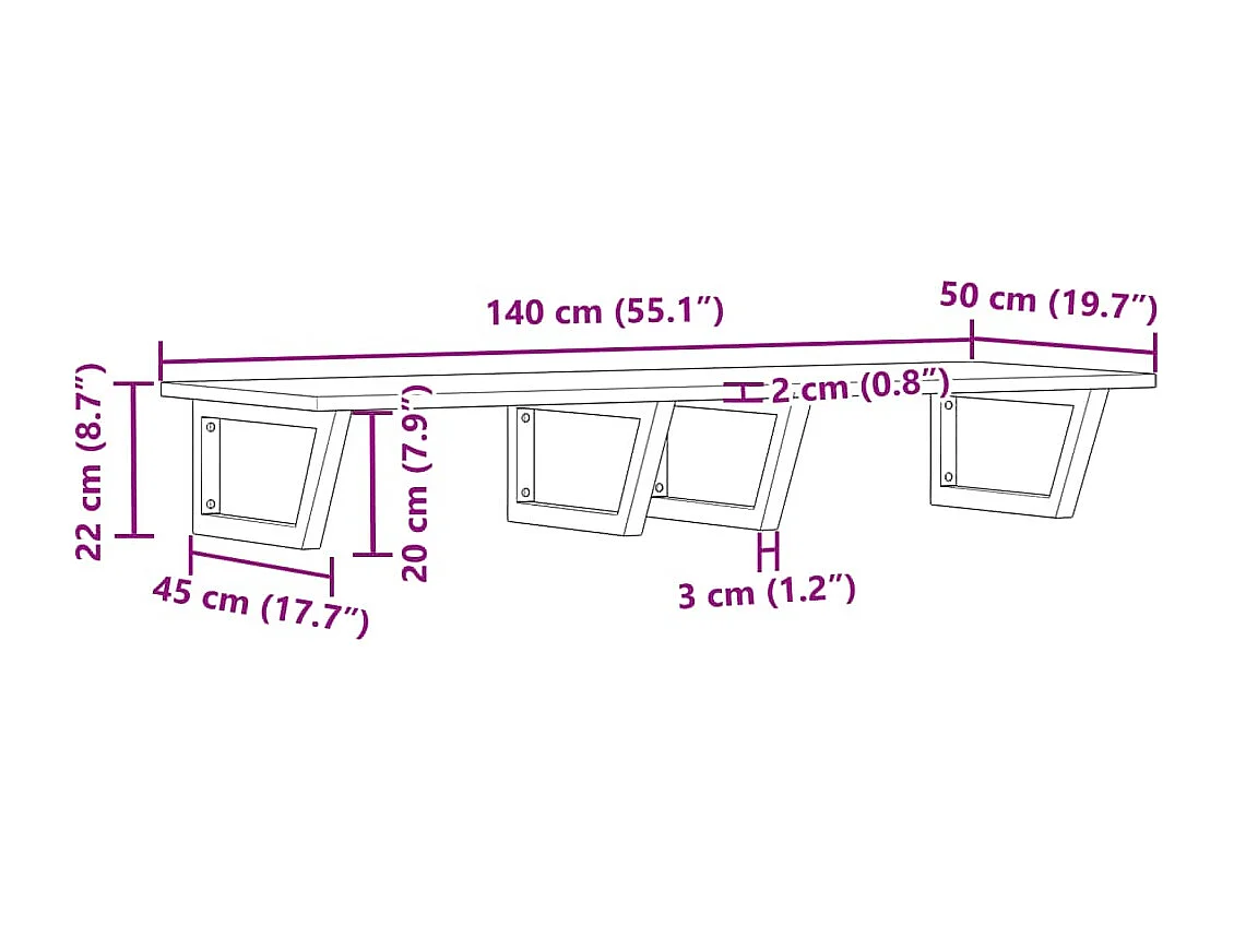 Ripiano a Parete per Lavabo in Acciaio e Massello di Acacia