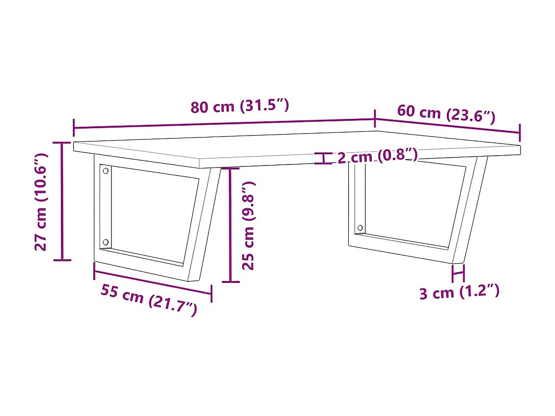 Étagère de vasque murale acier et bois massif d'acacia