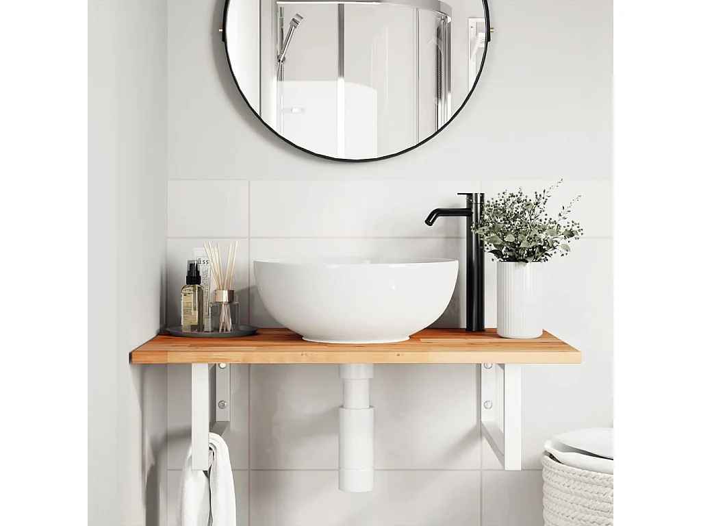 Estante de lavabo de pared acero y madera maciza de acacia