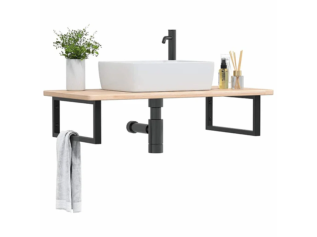 Ripiano a Parete per Lavabo in Acciaio e Massello di Rovere