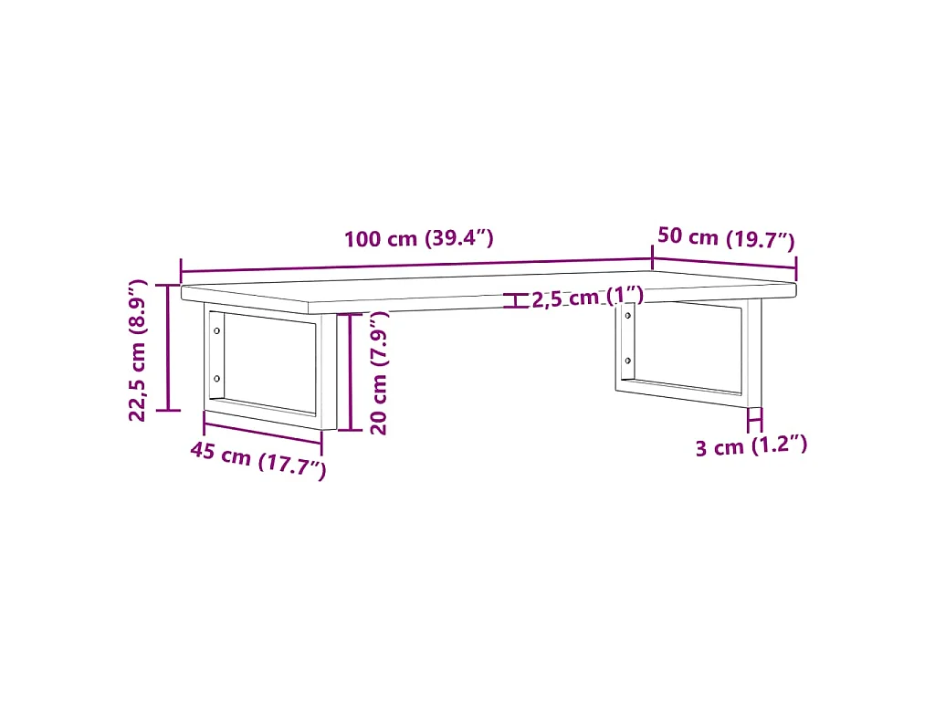 Ripiano a Parete per Lavabo in Acciaio e Massello di Rovere