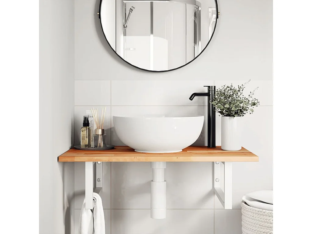 Estante de lavabo de pared acero y madera maciza de acacia