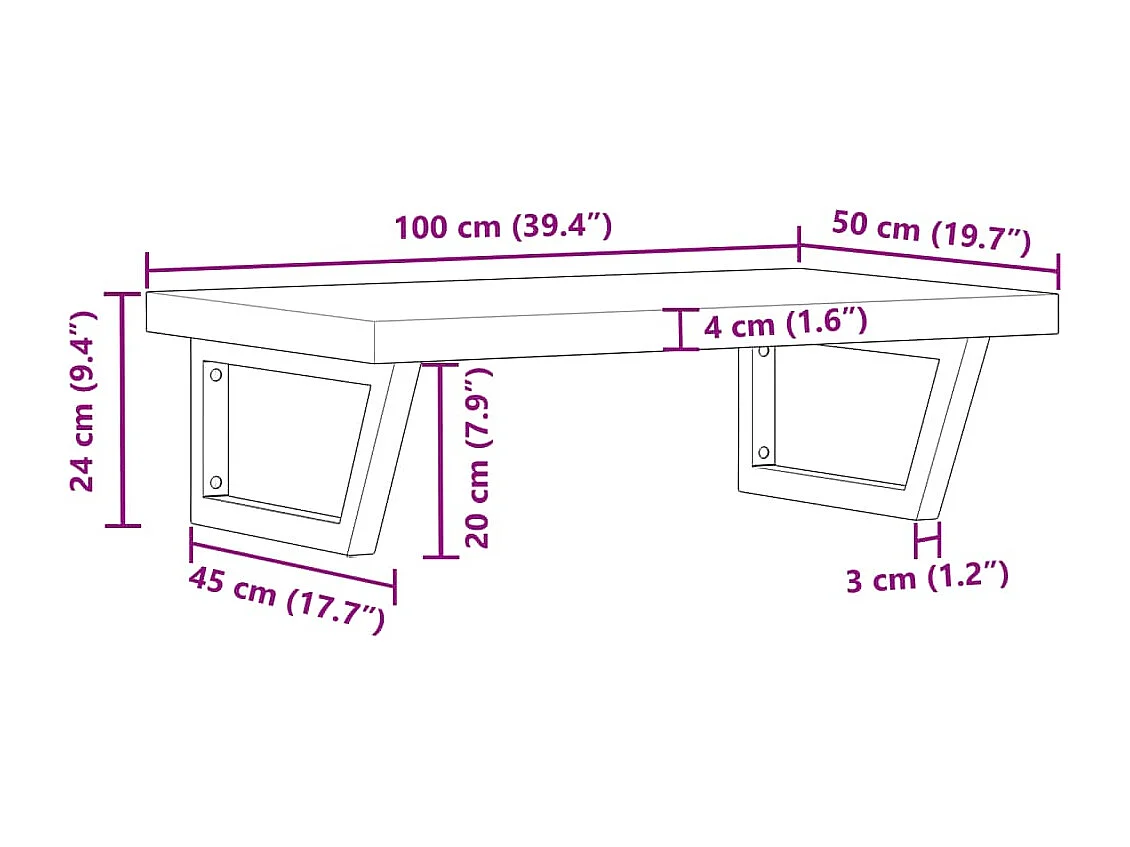 Étagère de vasque murale acier et bois massif d'acacia