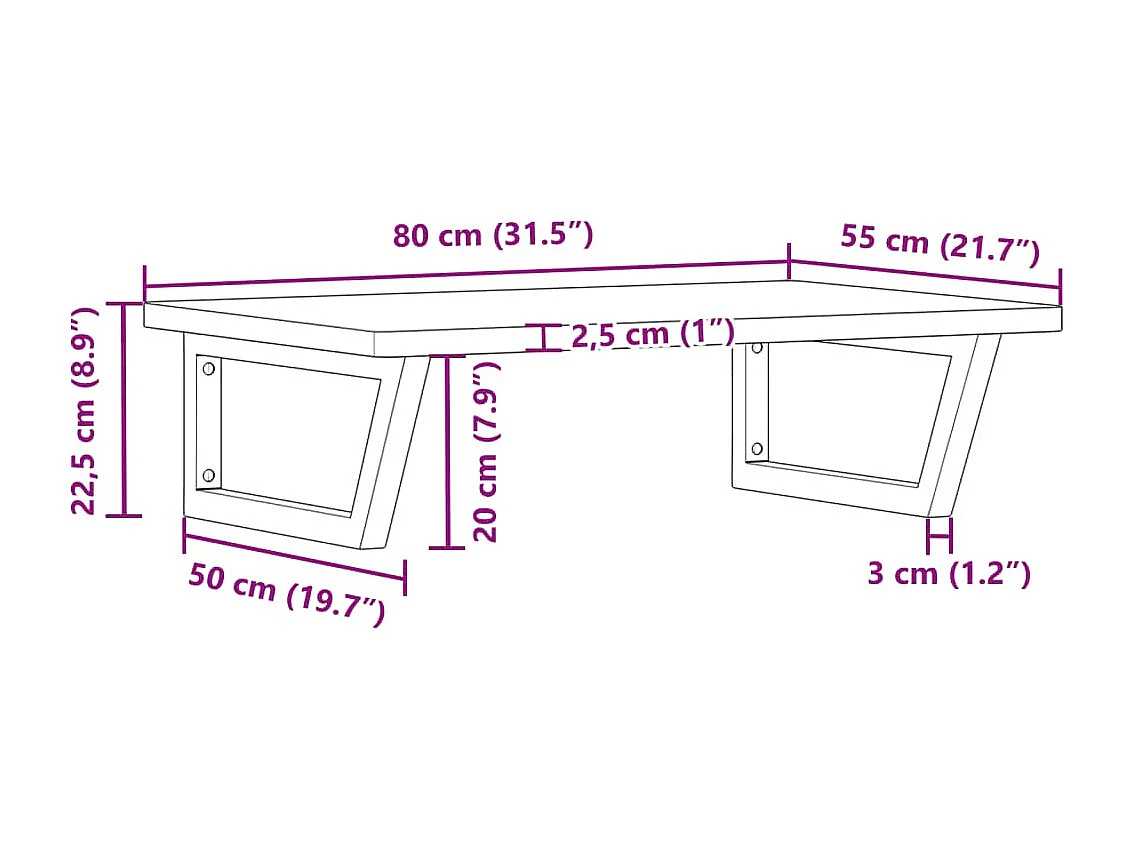 Waschbeckenregal Wandmontage Stahl und Massivholz Buche