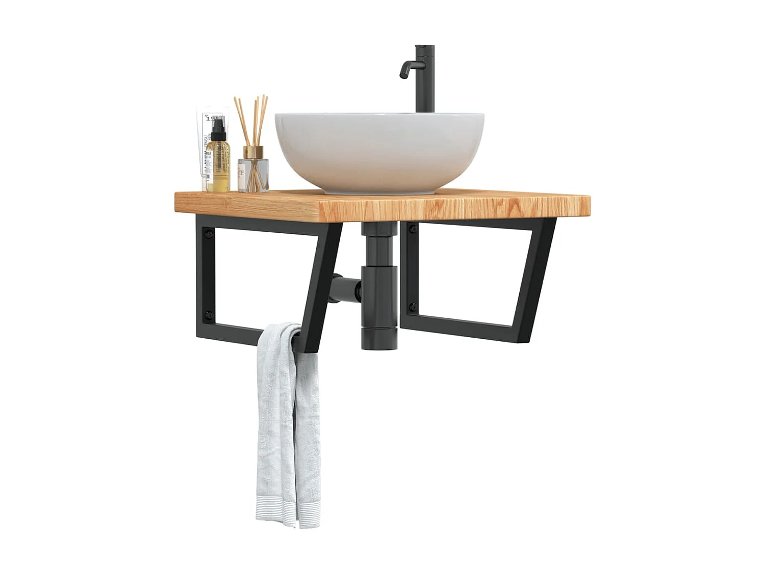 Badkamer wandschap staal en massief eikenhout