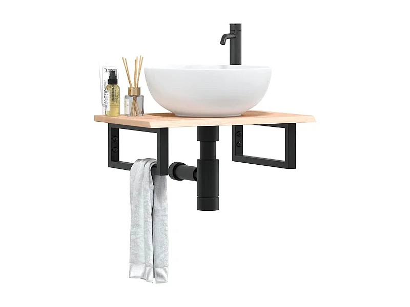 Étagère de vasque murale acier et bois de chêne massif