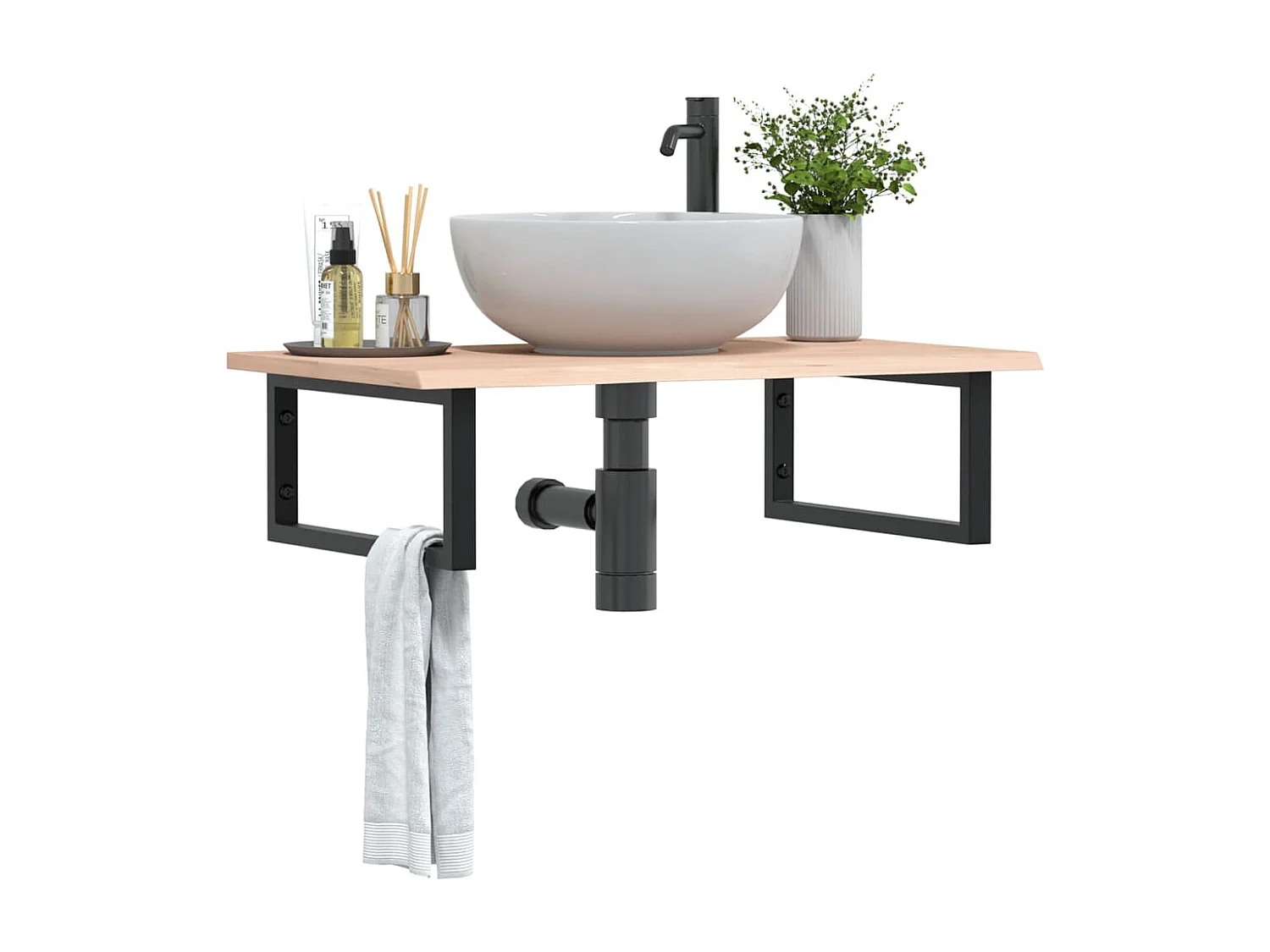 Badkamer wandschap staal en massief eikenhout