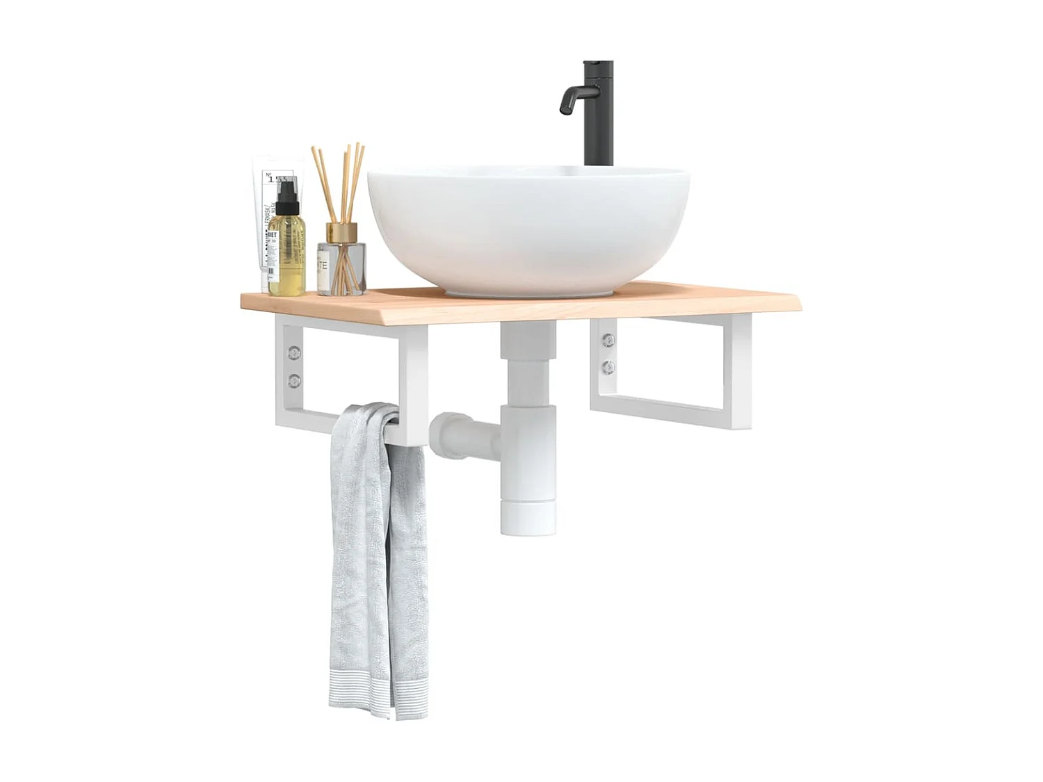 Ripiano a Parete per Lavabo in Acciaio e Massello di Rovere